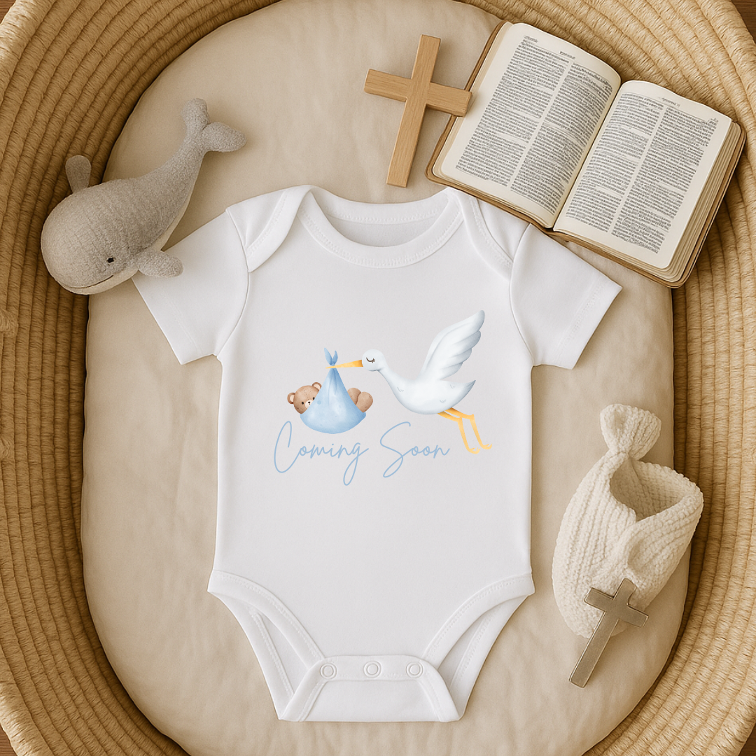 Blue Coming Soon - Cute Stork & Teddy