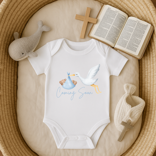 Blue Coming Soon - Cute Stork & Teddy