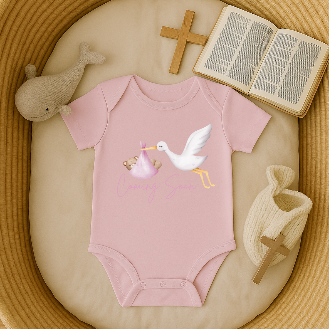 Pink Coming Soon - Cute Stork & Teddy