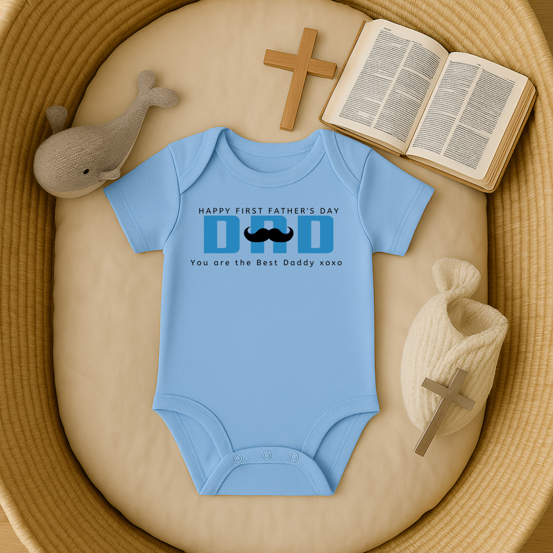Happy Fathers Day Dad (Blue) Moustache Onesie