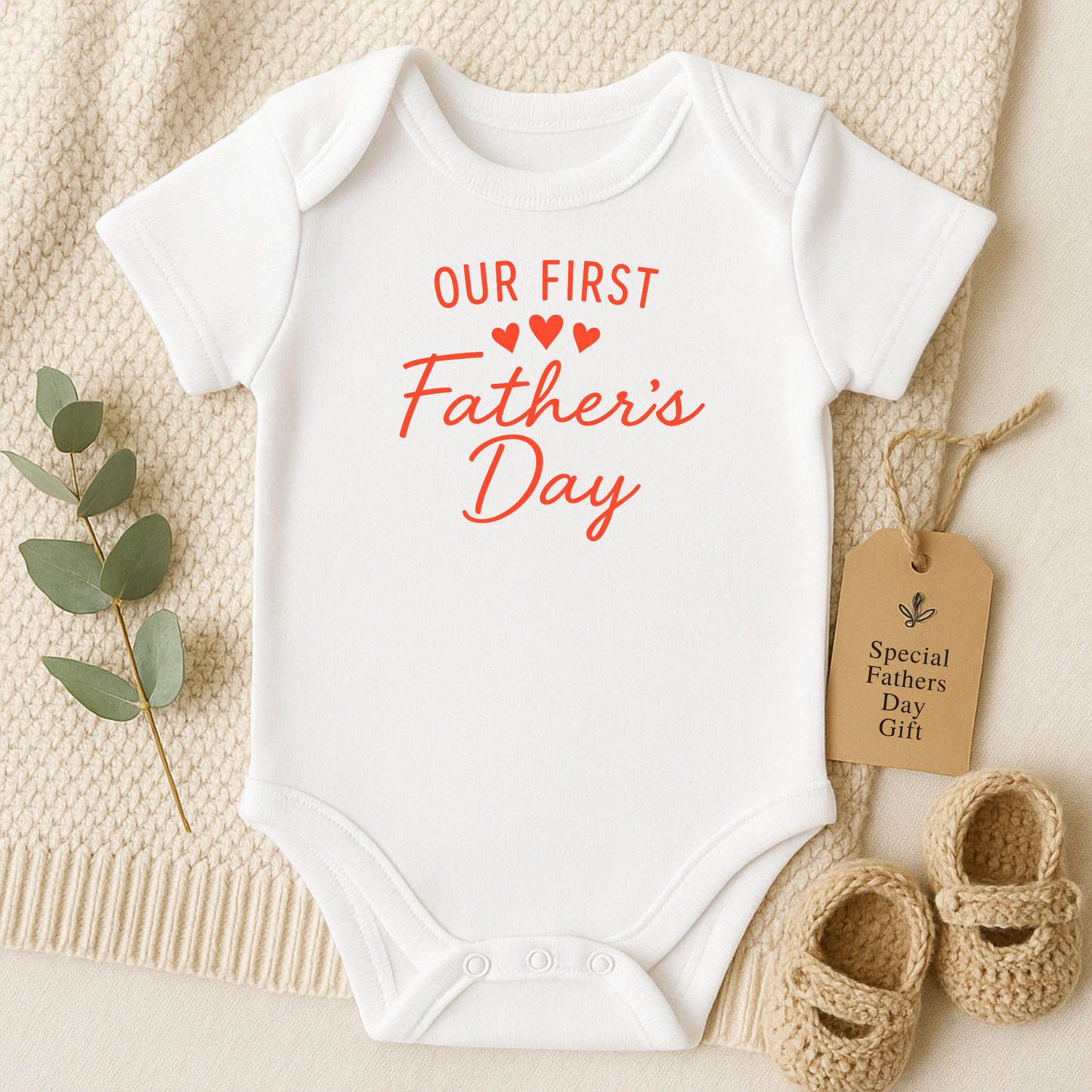 Our First Fathers Day (Coral) Onesie