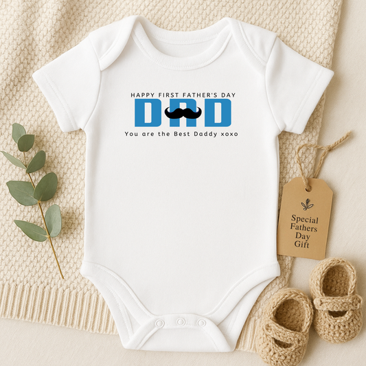 Happy Fathers Day Dad (Blue) Moustache Onesie