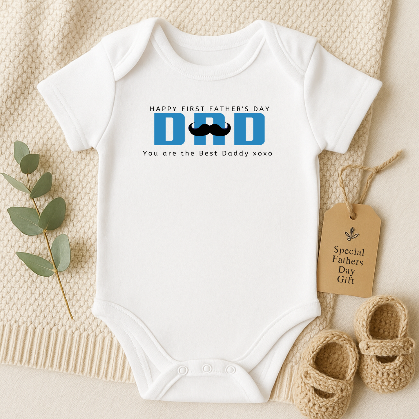 Happy Fathers Day Dad (Blue) Moustache Onesie